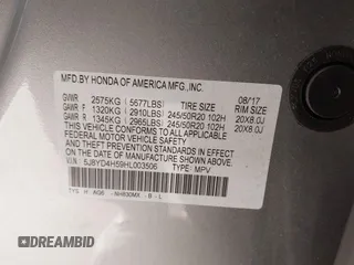 2017 Acura MDX w/Technology Pkg with VIN 5J8YD4H59HL003506, listed as a IAAI auction lot 41318201 with 63,120 mi miles. Bid and sale history available at carsss.com. Image 9.