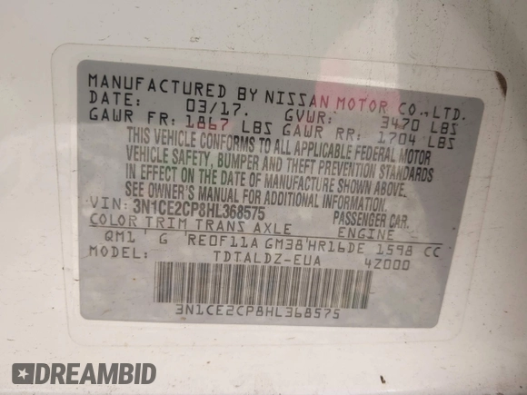 2017 Nissan Note SV с VIN 3N1CE2CP8HL368575, выставлен на аукционе IAAI как лот 42656334 с пробегом 232 095 миль миль и . История ставок и продаж доступна на DreamBid. Изображение 9.