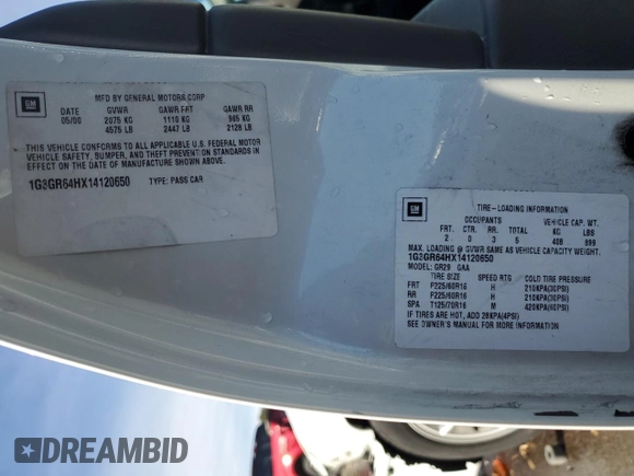 2001 Oldsmobile Aurora z VIN 1G3GR64HX14120650, wystawiony jako Copart lot #86421344 z przebiegiem 91 452 mil mil oraz Szkoda całkowita • Salvage title. Historia ofert i sprzedaży dostępna na DreamBid. Obrazek 13.