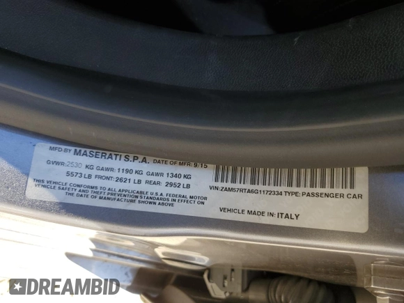 2016 Maserati Ghibli S Q4 z VIN ZAM57RTA6G1172334, wystawiony jako Copart lot #85338024 z przebiegiem 109 516 mil mil oraz Szkoda całkowita • Salvage title. Historia ofert i sprzedaży dostępna na DreamBid. Obrazek 12.