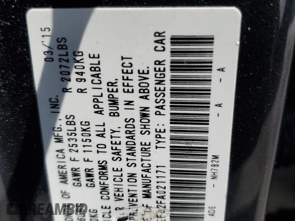 2015 Acura TLX V6 with VIN 19UUB2F32FA021171, listed as a Copart auction lot 56251435 with 96,014 mi miles and Salvage title. Bid and sale history available at DreamBid. Image 12.