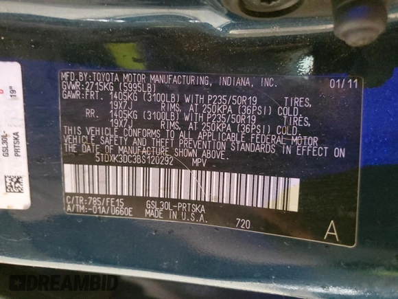 2011 Toyota Sienna SE with VIN 5TDXK3DC3BS120292, listed as a Copart auction lot 50656245 with 187,840 mi miles and Salvage Title. Bid and sale history available at carsss.com. Image 13.