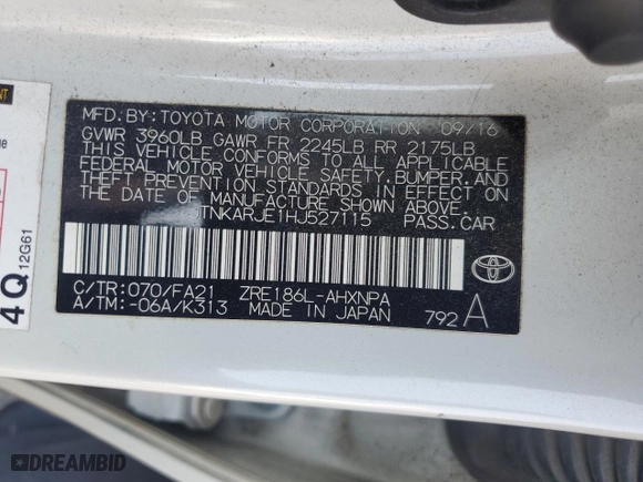 2017 Toyota Corolla iM with VIN JTNKARJE1HJ527115, listed as a Copart auction lot 69256094 with 83,587 mi miles and Salvage Title. Bid and sale history available at carsss.com. Image 12.