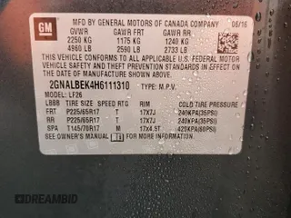 2017 Chevrolet Equinox LS z VIN 2GNALBEK4H6111310, wystawiony jako Copart lot #55721525 z przebiegiem 99 492 mil mil oraz Szkoda całkowita • Salvage title. Historia ofert i sprzedaży dostępna na DreamBid. Obrazek 13.