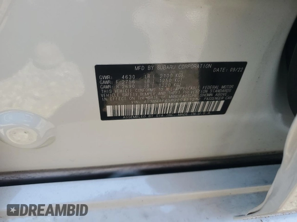 2023 Subaru Legacy Premium with VIN 4S3BWAF65P3004112, listed as a Copart auction lot 61937915 with Not provided miles and Salvage title. Bid and sale history available at DreamBid. Image 12.