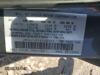 2016 Mazda Mazda6 i Touring with VIN JM1GJ1V51G1402829, listed as a Copart auction lot 74257984 with 134,648 mi miles and Salvage Title. Bid and sale history available at carsss.com. Image 12.