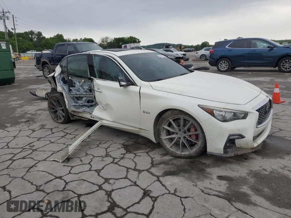 2019 Infiniti Q50 Red Sport 400 with VIN JN1FV7AP4KM760088, listed as a Copart auction lot 56147365 with 106,541 mi miles and Salvage title. Bid and sale history available at DreamBid. Image 4.