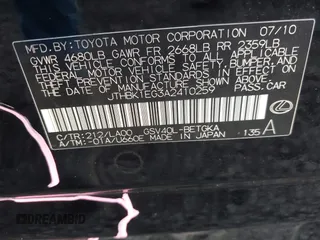 2010 Lexus ES 330 with VIN JTHBK1EG3A2410259, listed as a IAAI auction lot 41408397 with 59,198 mi miles and . Bid and sale history available at DreamBid. Image 9.