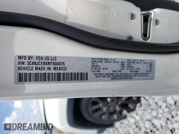 2021 Jeep Compass 80th Anniversary with VIN 3C4NJCEB4MT604075, listed as a Copart auction lot 52258645 with 78,510 mi miles and Non Repairable. Bid and sale history available at carsss.com. Image 14.