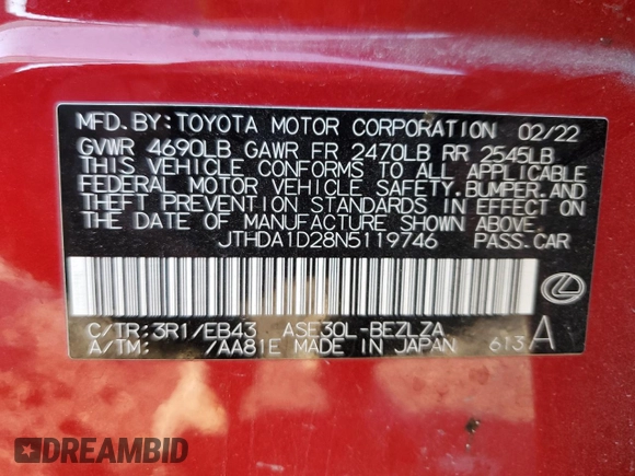 2022 Lexus IS with VIN JTHDA1D28N5119746, listed as a Copart auction lot 85413404 with 73,941 mi miles and Salvage Title. Bid and sale history available at carsss.com. Image 14.