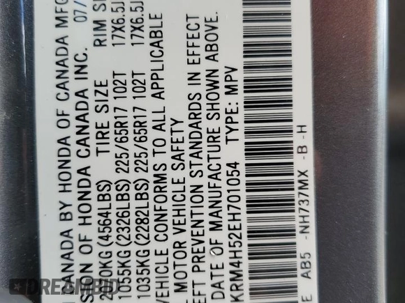 2014 Honda CR-V EX z VIN 2HKRM4H52EH701054, wystawiony jako Copart lot #58217545 z przebiegiem 37 519 mil mil oraz Szkoda całkowita • Salvage title. Historia ofert i sprzedaży dostępna na DreamBid. Obrazek 14.