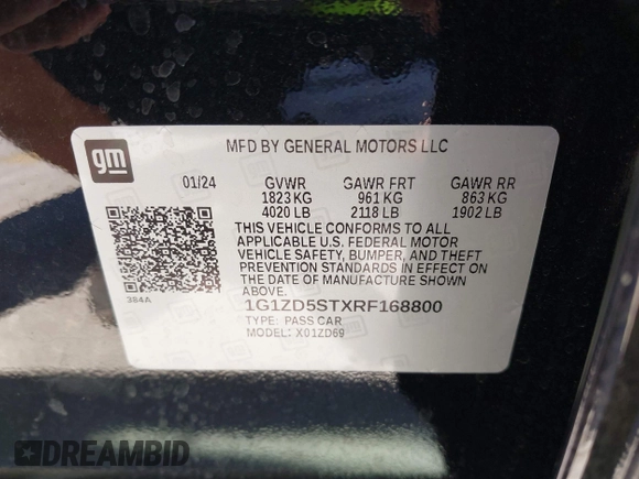2024 Chevrolet Malibu LT with VIN 1G1ZD5STXRF168800, listed as a IAAI auction lot 41828825 with 18,936 mi miles and . Bid and sale history available at DreamBid. Image 9.