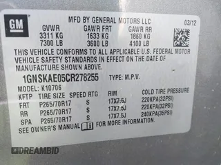 2012 Chevrolet Tahoe LS with VIN 1GNSKAE05CR278255, listed as a IAAI auction lot 41054601 with 205,470 mi miles and . Bid and sale history available at DreamBid. Image 9.