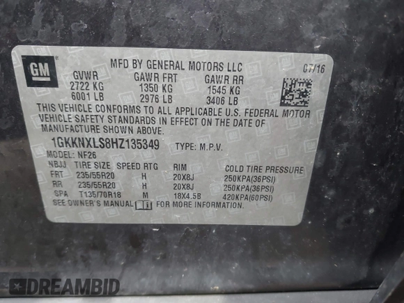 2017 GMC Acadia Denali z VIN 1GKKNXLS8HZ135349, wystawiony jako IAAI lot #42288358 z przebiegiem 130 093 mil mil oraz . Historia ofert i sprzedaży dostępna na DreamBid. Obrazek 9.
