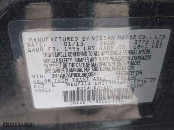 2013 Nissan Sentra SR with VIN 3N1AB7AP8DL660351, listed as a IAAI auction lot 41486461 with 145,587 mi miles. Bid and sale history available at carsss.com. Image 9.