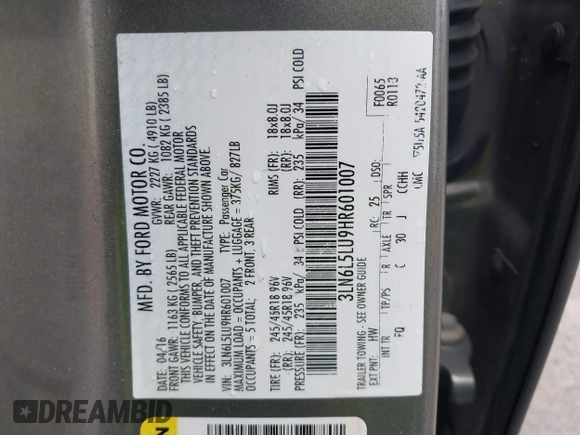 2017 Lincoln MKZ Hybrid Select с VIN 3LN6L5LU9HR601007, выставлен на аукционе IAAI как лот 42160568 с пробегом 108 131 миль миль и . История ставок и продаж доступна на DreamBid. Изображение 9.