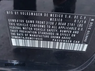 2016 Volkswagen Jetta Sedan 1.4T SE with VIN 3VWD67AJ8GM316539, listed as a IAAI auction lot 41870438 with 114,432 mi miles. Bid and sale history available at carsss.com. Image 9.