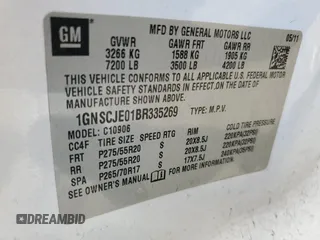 2011 Chevrolet Suburban LT with VIN 1GNSCJE01BR335269, listed as a Copart auction lot 87547175 with 253,312 mi miles and Salvage Title. Bid and sale history available at carsss.com. Image 15.