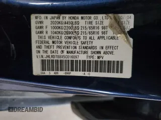 2005 Honda CR-V EX with VIN JHLRD788X5C016097, listed as a Copart auction lot 42830605 with 273,280 mi miles and Salvage Title. Bid and sale history available at carsss.com. Image 15.