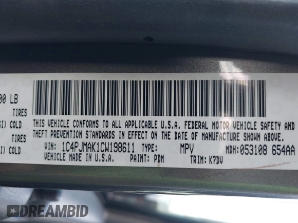 2012 Jeep Liberty Sport with VIN 1C4PJMAK1CW198611, listed as a IAAI auction lot 42187221 with 118,623 mi miles. Bid and sale history available at carsss.com. Image 9.