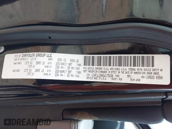 2014 Jeep Cherokee Latitude with VIN 1C4PJLCB4EW175236, listed as a IAAI auction lot 40788919 with 174,324 mi miles and . Bid and sale history available at DreamBid. Image 9.