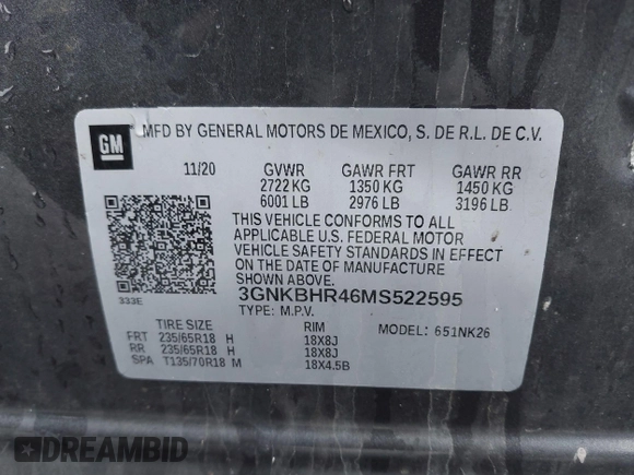 2021 Chevrolet Blazer LT z VIN 3GNKBHR46MS522595, wystawiony jako IAAI lot #41683458 z przebiegiem 93 613 mil mil oraz . Historia ofert i sprzedaży dostępna na DreamBid. Obrazek 9.