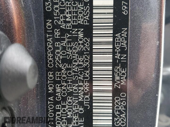 2020 Toyota Prius LE z VIN JTDL9RFU6L3021262, wystawiony jako Copart lot #60809845 z przebiegiem 83 870 mil mil oraz Szkoda całkowita • Salvage title. Historia ofert i sprzedaży dostępna na DreamBid. Obrazek 13.