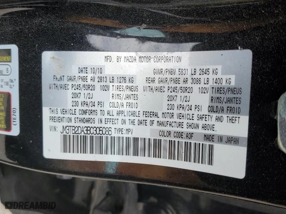 2011 Mazda CX-9 Grand Touring with VIN JM3TB2DA3B0305086, listed as a Copart auction lot 47216945 with 199,733 mi miles and Non Repairable. Bid and sale history available at carsss.com. Image 14.
