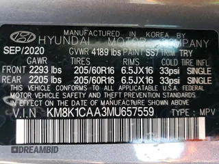 2021 Hyundai Kona SE z VIN KM8K1CAA3MU657559, wystawiony jako Copart lot #55162385 z przebiegiem 77 475 mil mil oraz Nie do naprawy • Non repairable. Historia ofert i sprzedaży dostępna na DreamBid. Obrazek 12.