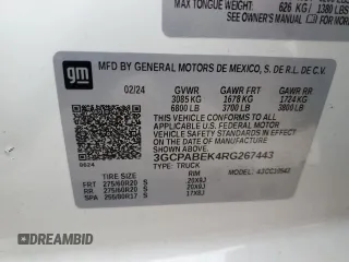 2024 Chevrolet Silverado 1500 Custom with VIN 3GCPABEK4RG267443, listed as a Copart auction lot 87958345 with Not Provided miles and Salvage Title. Bid and sale history available at DreamBid. Image 12.