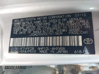 2012 Toyota Prius One with VIN JTDKDTB30C1517609, listed as a IAAI auction lot 42211418 with Not Provided miles and . Bid and sale history available at DreamBid. Image 9.