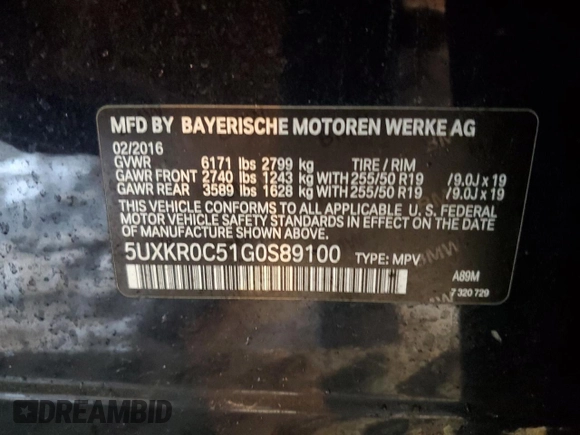 2016 BMW X5 xDrive35i with VIN 5UXKR0C51G0S89100, listed as a Copart auction lot 49519204 with 77,281 mi miles and Salvage Title. Bid and sale history available at carsss.com. Image 12.