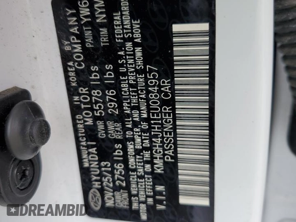 2014 Hyundai Equus Ultimate z VIN KMHGH4JH1EU084957, wystawiony jako Copart lot #73752994 z przebiegiem Nie podano mil oraz Nie do naprawy • Non repairable. Historia ofert i sprzedaży dostępna na DreamBid. Obrazek 13.