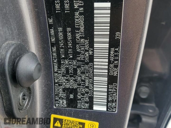 2018 Toyota Highlander Hybrid XLE with VIN 5TDJGRFHXJS048539, listed as a Copart auction lot 60134685 with 228,968 mi miles and Salvage title. Bid and sale history available at DreamBid. Image 13.