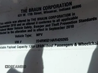 2010 Dodge Grand Caravan SXT with VIN 2D4RN5D14AR420265, listed as a IAAI auction lot 41970366 with 117,208 mi miles and . Bid and sale history available at DreamBid. Image 9.