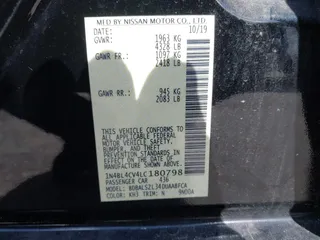 2020 Nissan Altima 2.5 SR with VIN 1N4BL4CV4LC180798, listed as a IAAI auction lot 41985650 with 88,720 mi miles. Bid and sale history available at carsss.com. Image 9.
