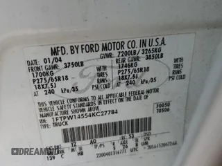 2004 Ford F-150 XLT with VIN 1FTPW14554KC27784, listed as a Copart auction lot 60741985 with 3,163 mi miles and Salvage title. Bid and sale history available at DreamBid. Image 12.
