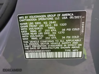 2021 Volkswagen Atlas Cross Sport 3.6L V6 SE w/Technology R-Line with VIN 1V2PE2CAXMC231037, listed as a IAAI auction lot 41380581 with 40,889 mi miles. Bid and sale history available at carsss.com. Image 9.