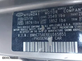 2014 Hyundai Accent GS with VIN KMHCT5AE6EU165851, listed as a IAAI auction lot 41313636 with 161,054 mi miles. Bid and sale history available at carsss.com. Image 9.