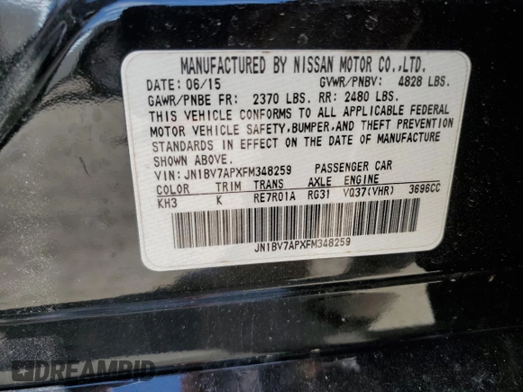 2015 Infiniti Q50 Premium with VIN JN1BV7APXFM348259, listed as a Copart auction lot 52522095 with 156,466 mi miles and Clean Title. Bid and sale history available at carsss.com. Image 12.
