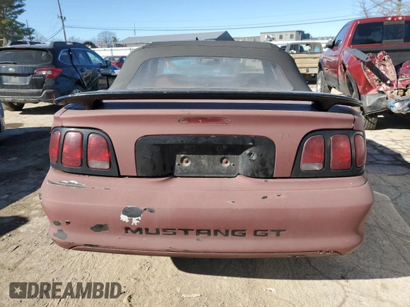 1998 Ford Mustang GT with VIN 1FAFP45X6WF213128, listed as a Copart auction lot 43036675 with 117,386 mi miles and Salvage Title. Bid and sale history available at carsss.com. Image 6.