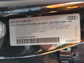 2015 Audi S3 2.0T Premium Plus with VIN WAUBFGFFXF1099616, listed as a Copart auction lot 58771153 with 14,616 mi miles. Bid and sale history available at carsss.com. Image 12.
