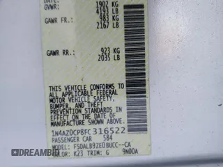 2015 Nissan LEAF SV with VIN 1N4AZ0CP8FC316522, listed as a Copart auction lot 41827135 with 52,635 mi miles and Salvage Title. Bid and sale history available at carsss.com. Image 12.