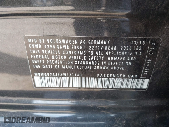 2010 Volkswagen GTI с VIN WVWGV7AJ4AW337740, выставлен на аукционе IAAI как лот 41472317 с пробегом 84 763 миль миль и . История ставок и продаж доступна на DreamBid. Изображение 9.