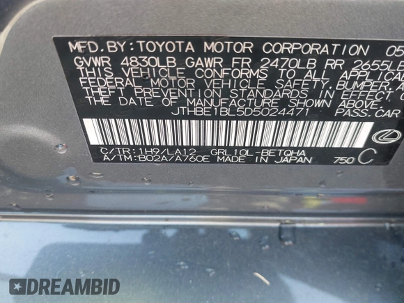 2013 Lexus GS 350 with VIN JTHBE1BL5D5024471, listed as a IAAI auction lot 41901243 with 96,007 mi miles. Bid and sale history available at carsss.com. Image 9.