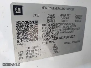 2018 Chevrolet Tahoe Premier with VIN 1GNSCCKJ8JR306827, listed as a IAAI auction lot 40614975 with 1 mi miles. Bid and sale history available at carsss.com. Image 9.