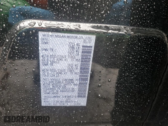 2017 Infiniti QX60 with VIN 5N1DL0MM9HC549675, listed as a Copart auction lot 52076715 with 100,009 mi miles and Salvage Title. Bid and sale history available at DreamBid. Image 15.