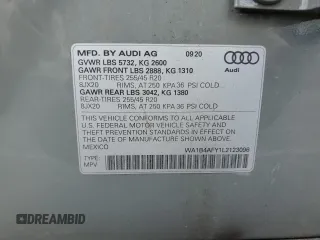 2020 Audi SQ5 Premium Plus with VIN WA1B4AFY1L2123096, listed as a Copart auction lot 41638784 with 31,705 mi miles and . Bid and sale history available at DreamBid. Image 15.