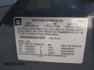2010 Chevrolet Equinox LT w/1LT with VIN 2CNALDEW5A6216205, listed as a IAAI auction lot 41791077 with 85,908 mi miles. Bid and sale history available at carsss.com. Image 9.