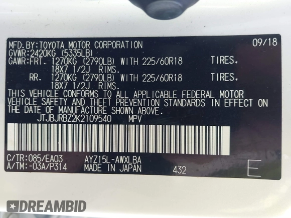 2019 Lexus NX 300h z VIN JTJBJRBZ2K2109540, wystawiony jako IAAI lot #41713515 z przebiegiem 42 790 mil mil oraz . Historia ofert i sprzedaży dostępna na DreamBid. Obrazek 9.
